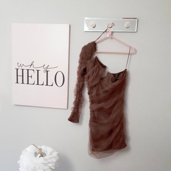 NWT Zara brown cut out tulle single sleeve mini dress, L - Picture 7 of 8